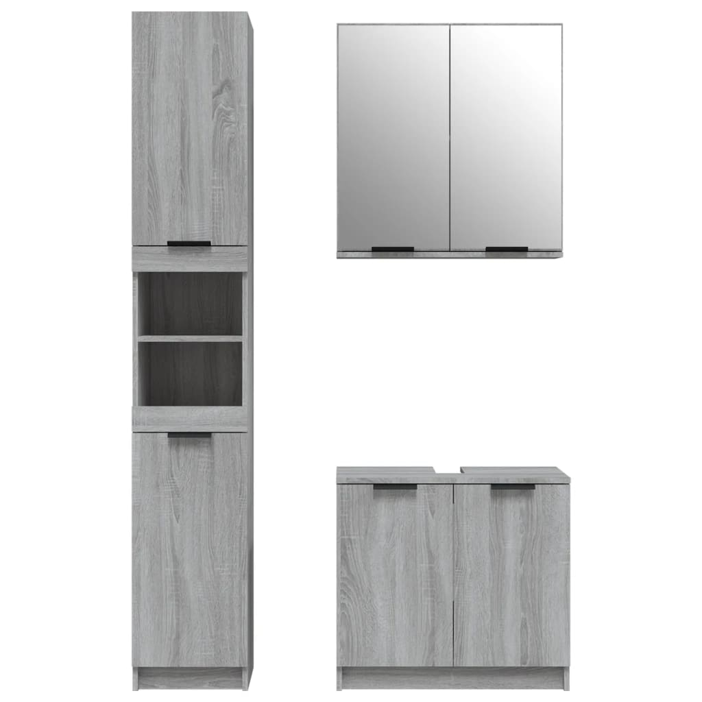vidaXL 3 Piece Bathroom Cabinet Set Grey Sonoma Engineered Wood