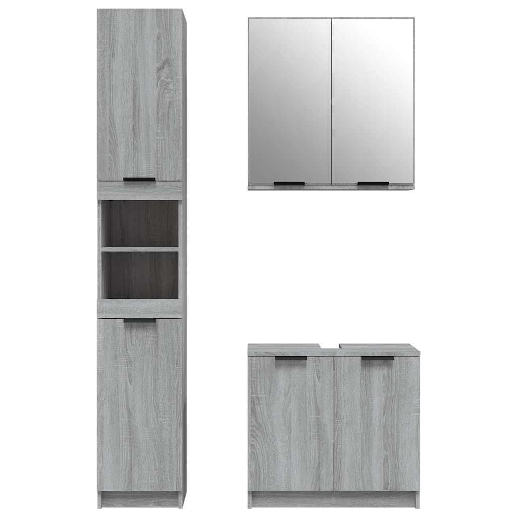 vidaXL 3 Piece Bathroom Cabinet Set Grey Sonoma Engineered Wood