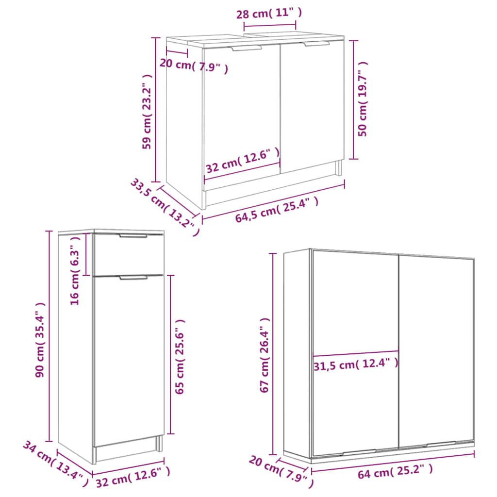 vidaXL 4 Piece Bathroom Cabinet Set White Engineered Wood