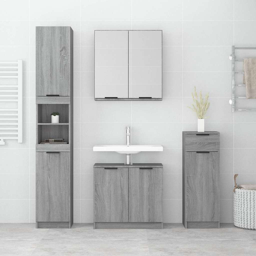 vidaXL 4 Piece Bathroom Cabinet Set Grey Sonoma Engineered Wood