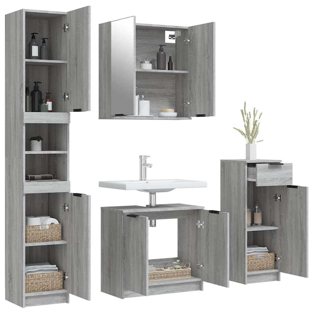 vidaXL 4 Piece Bathroom Cabinet Set Grey Sonoma Engineered Wood