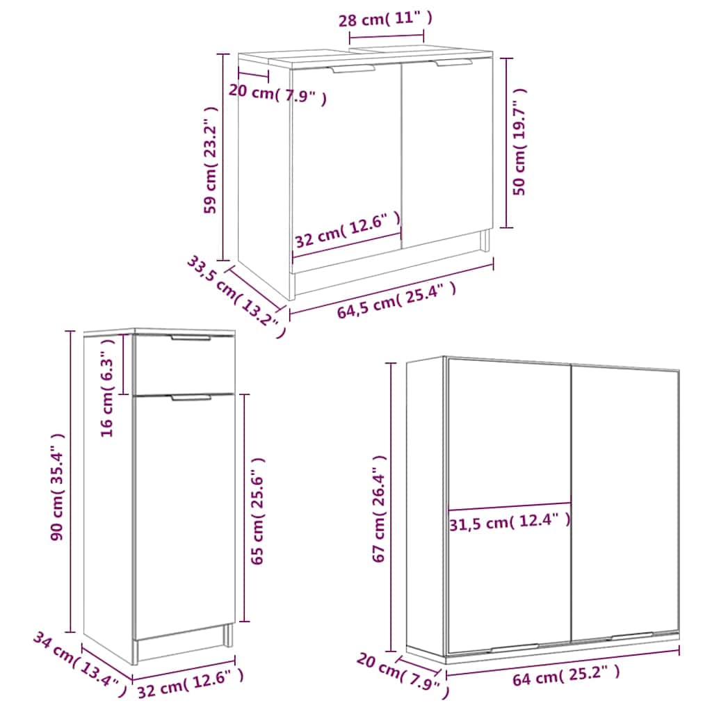 vidaXL 4 Piece Bathroom Cabinet Set Grey Sonoma Engineered Wood