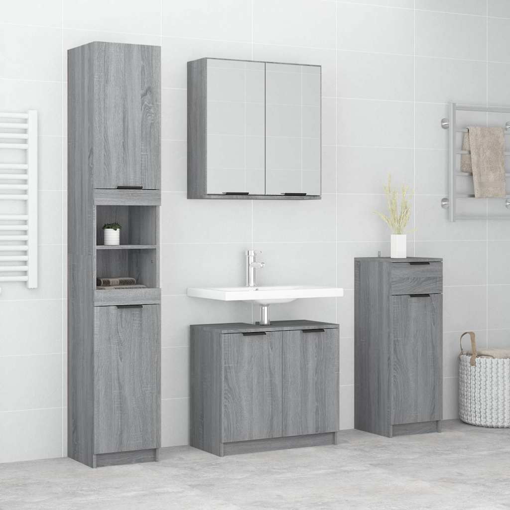 vidaXL 4 Piece Bathroom Cabinet Set Grey Sonoma Engineered Wood