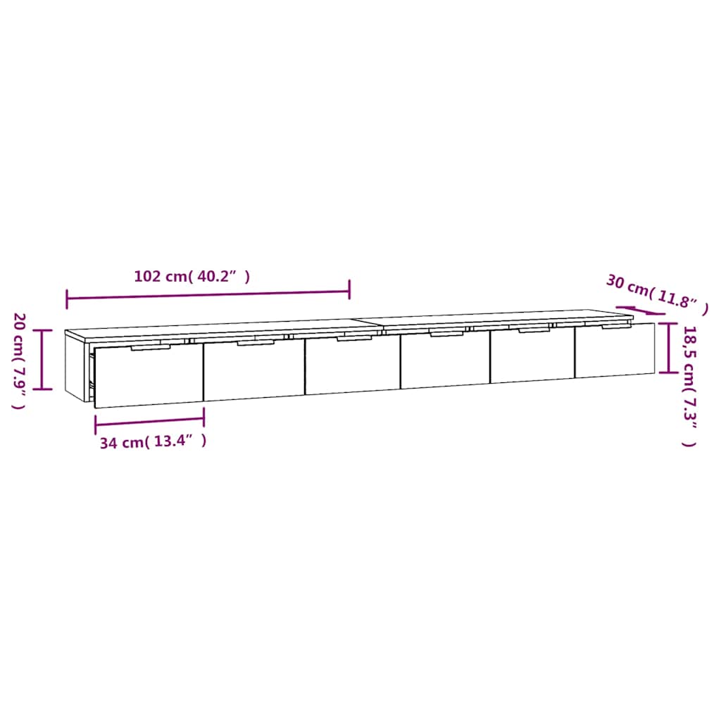 vidaXL Wall Cabinets 2 pcs Sonoma Oak 102x30x20 cm Engineered Wood