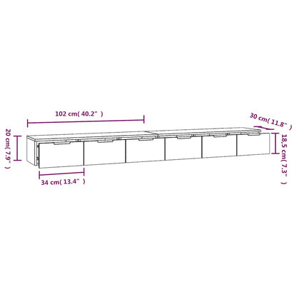 vidaXL Wall Cabinets 2 pcs Sonoma Oak 102x30x20 cm Engineered Wood