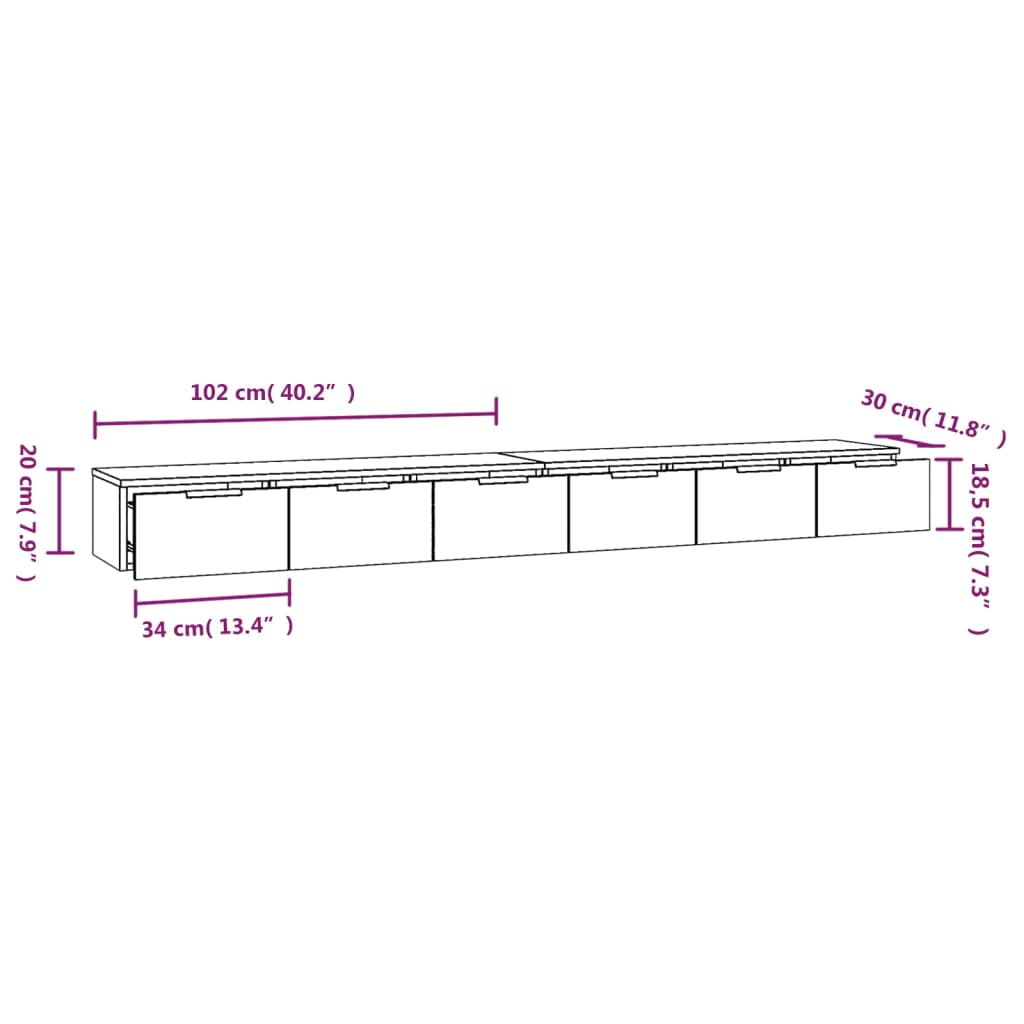 vidaXL Wall Cabinets 2 pcs Smoked Oak 102x30x20 cm Engineered Wood