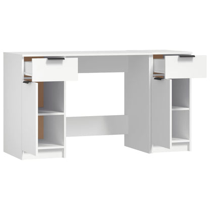vidaXL Desk with Side Cabinet White Engineered Wood