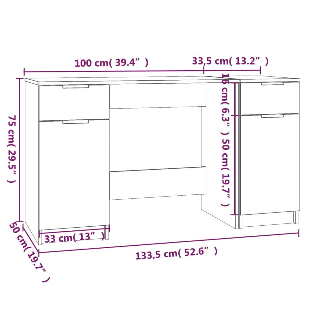 vidaXL Desk with Side Cabinet White Engineered Wood