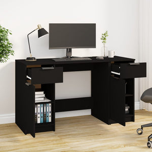 vidaXL Desk with Side Cabinet Black Engineered Wood