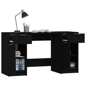vidaXL Desk with Side Cabinet Black Engineered Wood