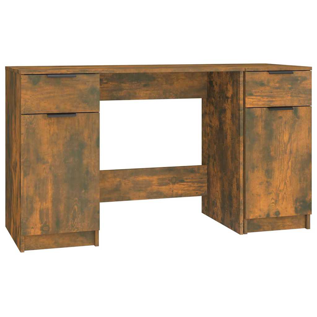 vidaXL Desk with Side Cabinet Smoked Oak Engineered Wood