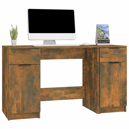 vidaXL Desk with Side Cabinet Smoked Oak Engineered Wood