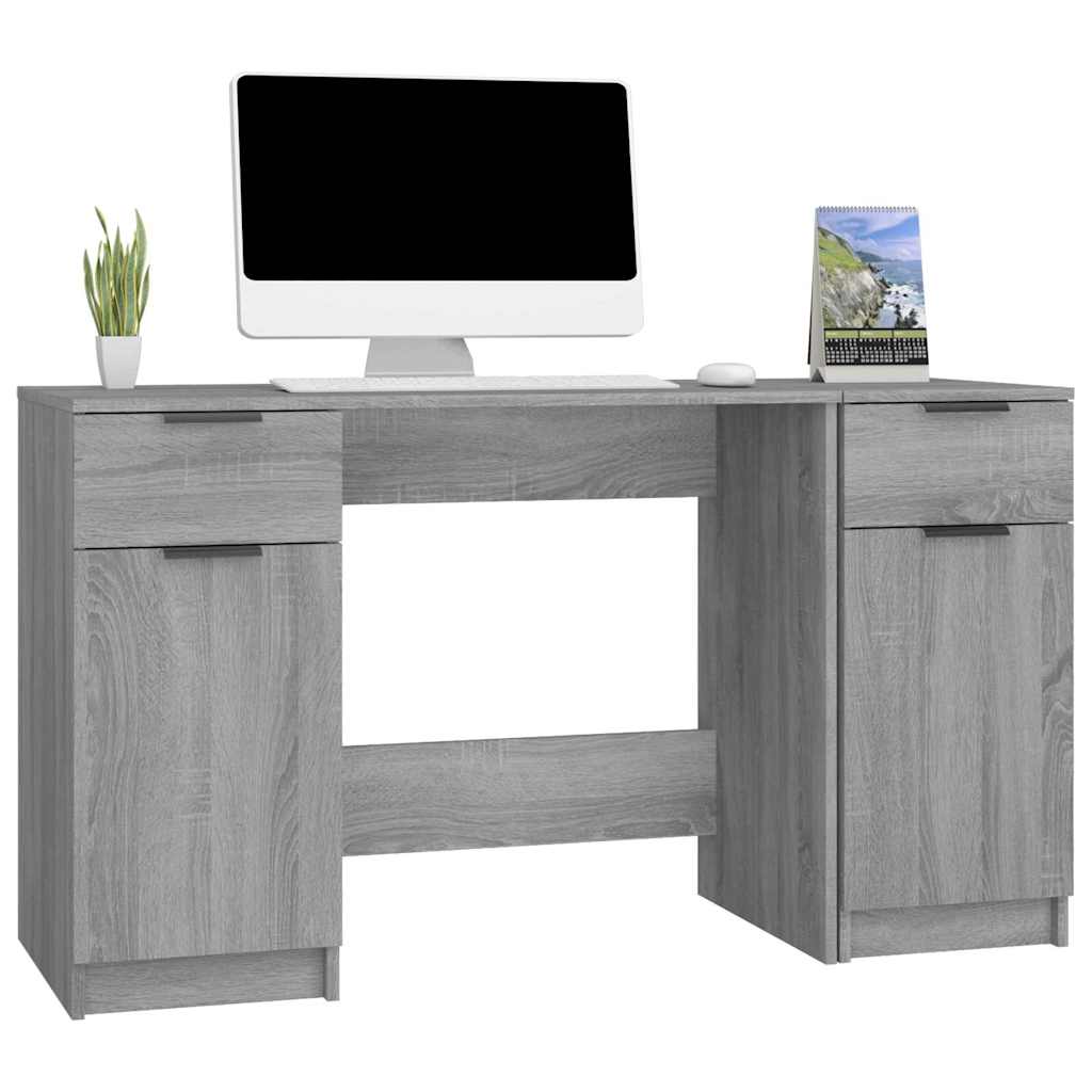 vidaXL Desk with Side Cabinet Grey Sonoma Engineered Wood