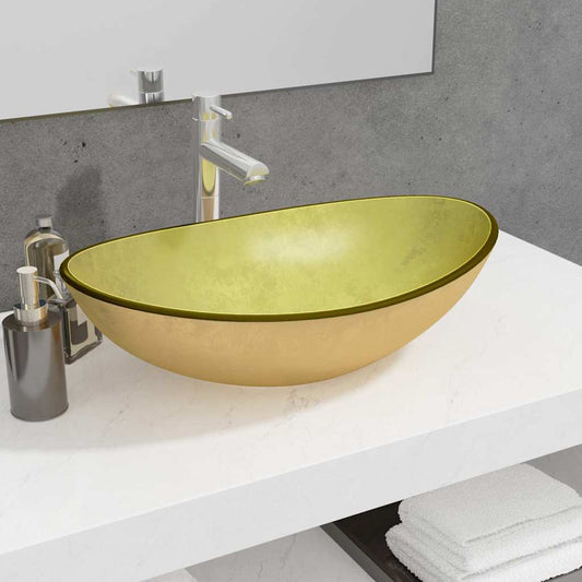 vidaXL Basin Tempered Glass 54,5x35x15,5 cm Gold