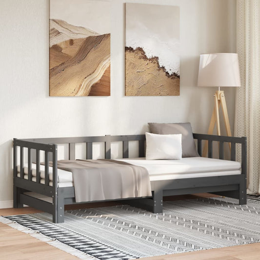 vidaXL Day Bed | Grey | Solid pinewood | 2x |  Pull-Out  | Day Bed | Rectangular