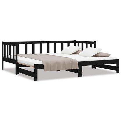 vidaXL Day Bed | Black | Solid Pine Wood | Double | Pull-Out | Rectangular