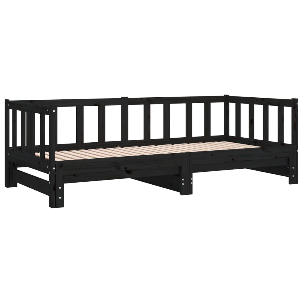 vidaXL Day Bed | Black | Solid Pine Wood | Double | Pull-Out | Rectangular