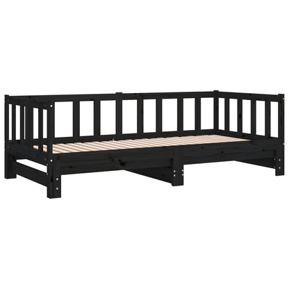 vidaXL Day Bed | Black | Solid Pine Wood | Double | Pull-Out | Rectangular