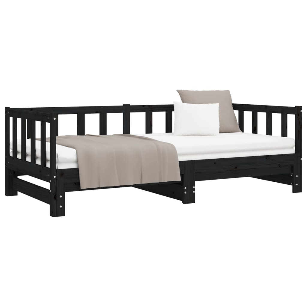 vidaXL Day Bed | Black | Solid Pine Wood | Double | Pull-Out | Rectangular