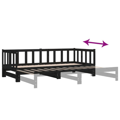 vidaXL Day Bed | Black | Solid Pine Wood | Double | Pull-Out | Rectangular