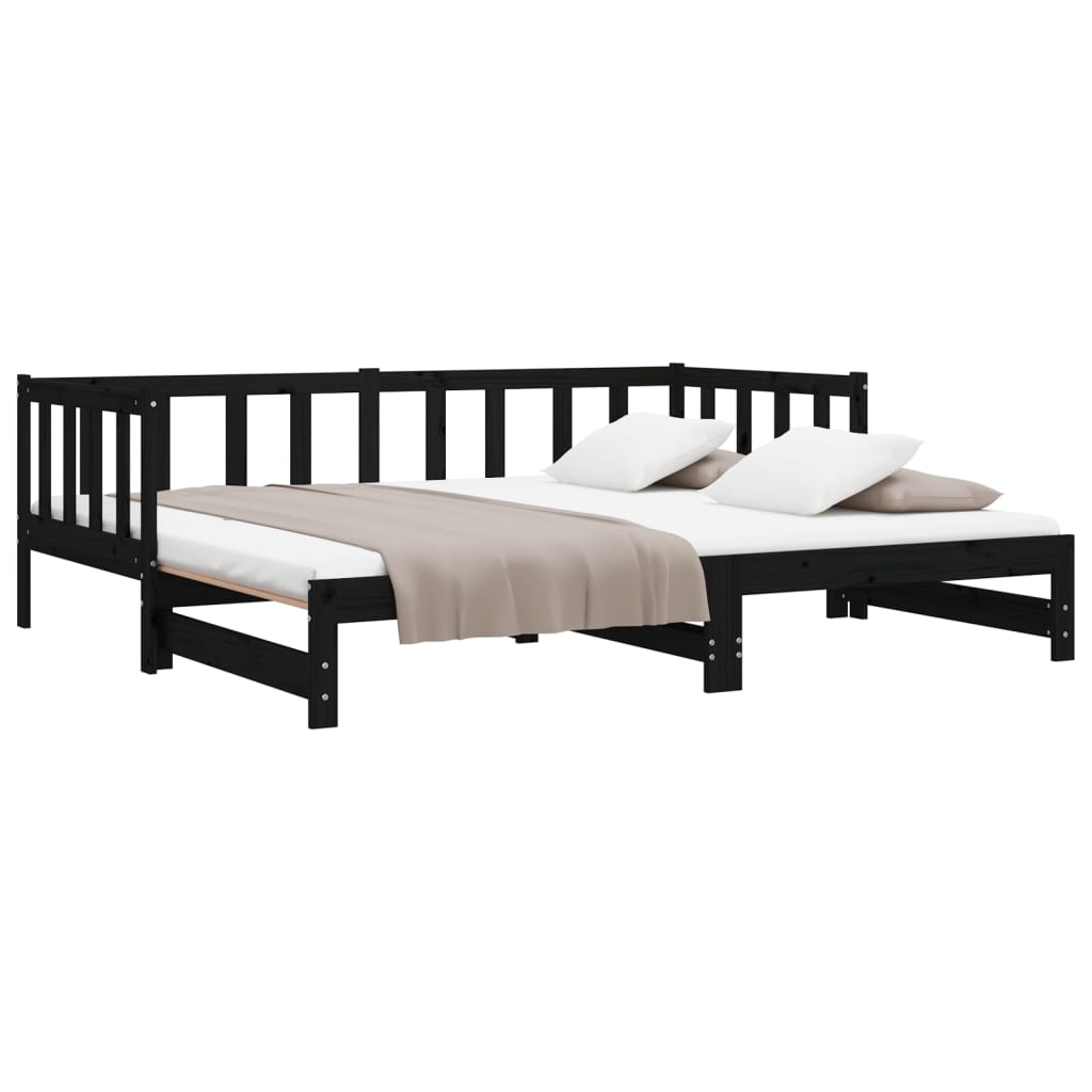 vidaXL Day Bed | Black | Solid Pine Wood | Double | Pull-Out | Rectangular