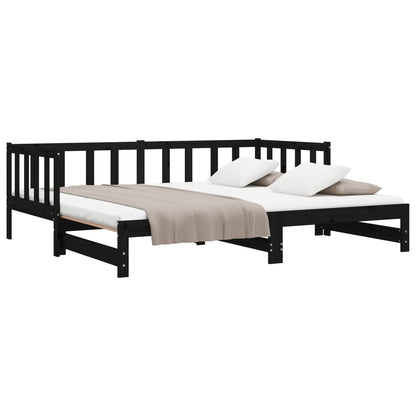 vidaXL Day Bed | Black | Solid Pine Wood | Double | Pull-Out | Rectangular