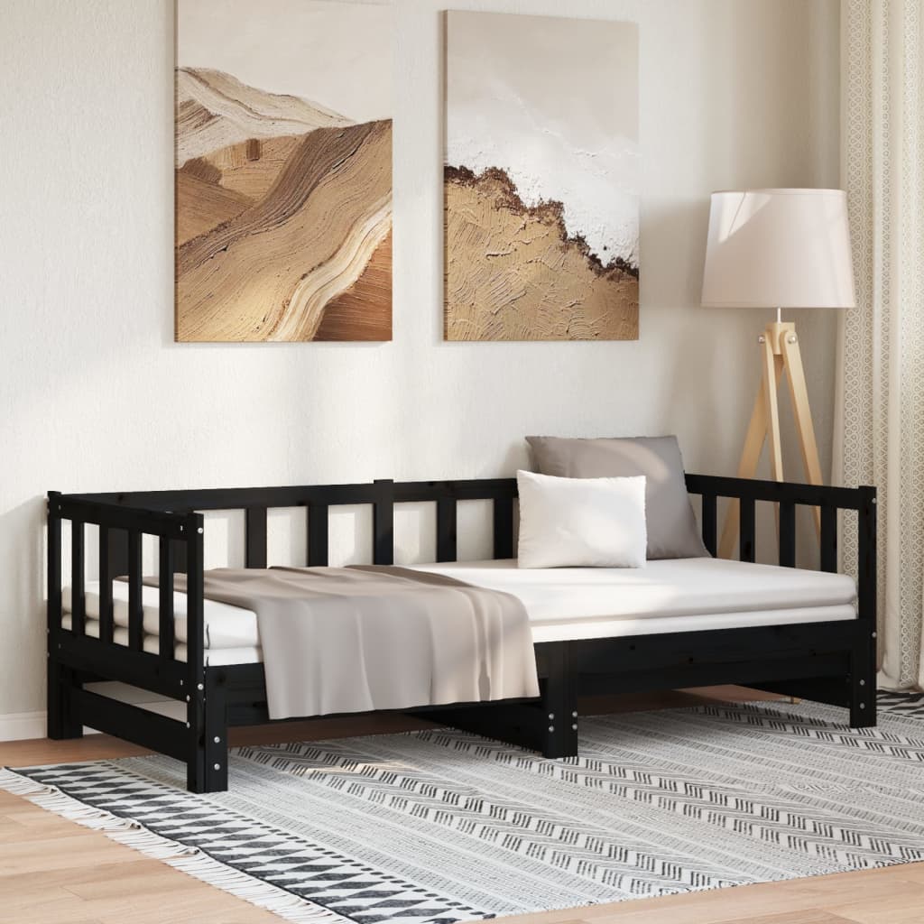 vidaXL Day Bed | Black | Solid Pine Wood | Double | Pull-Out | Rectangular