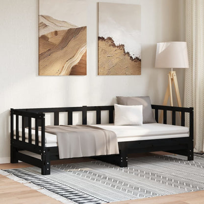 vidaXL Day Bed | Black | Solid Pine Wood | Double | Pull-Out | Rectangular