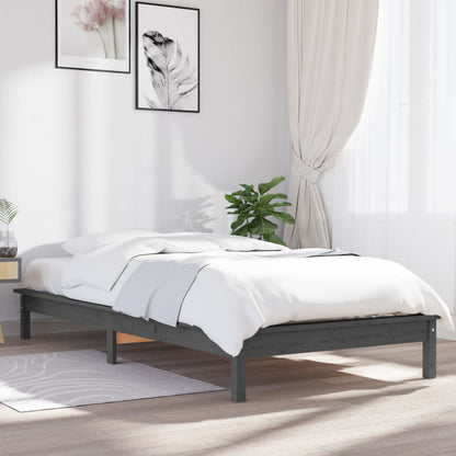 vidaXL Bed Frame | Grey | Solid Pine Wood | Single | Durable | Bed Frame