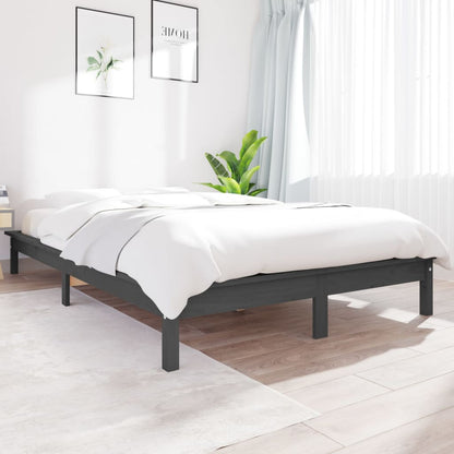 vidaXL Bed Frame | Grey | Solid pine wood | Double | Durable | Bed Frame