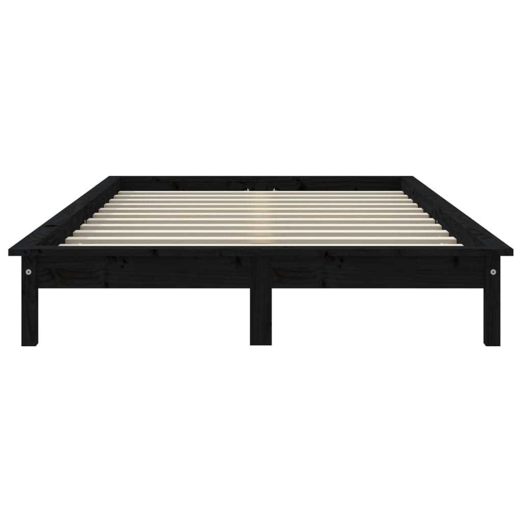 vidaXL Bed Frame | Black | Solid Pine Wood | King Size | Decorative Inlays