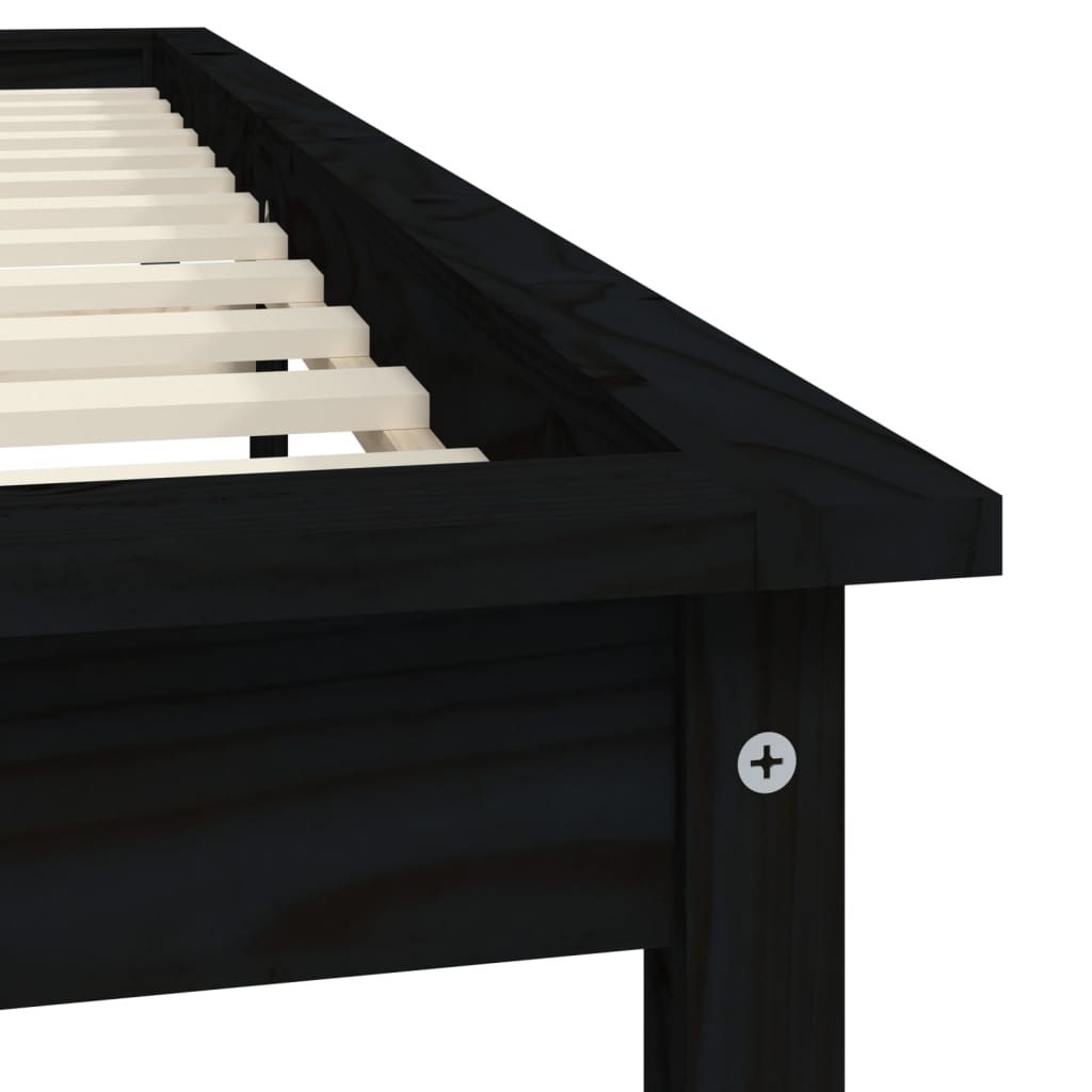 vidaXL Bed Frame | Black | Solid Pine Wood | King Size | Decorative Inlays