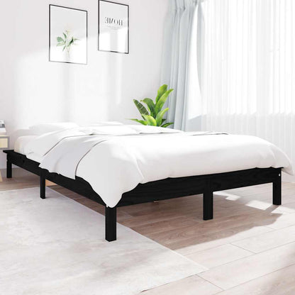 vidaXL Bed Frame | Black | Solid Pine Wood | King Size | Decorative Inlays