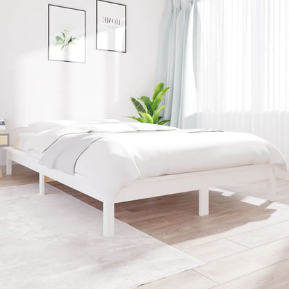 vidaXL Bed Frame | White | Solid Pine Wood | Double | Durable | Bed Frame