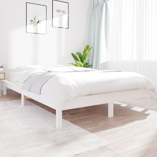 vidaXL Bed Frame | White | Solid Pine Wood | Double | Durable | Bed Frame