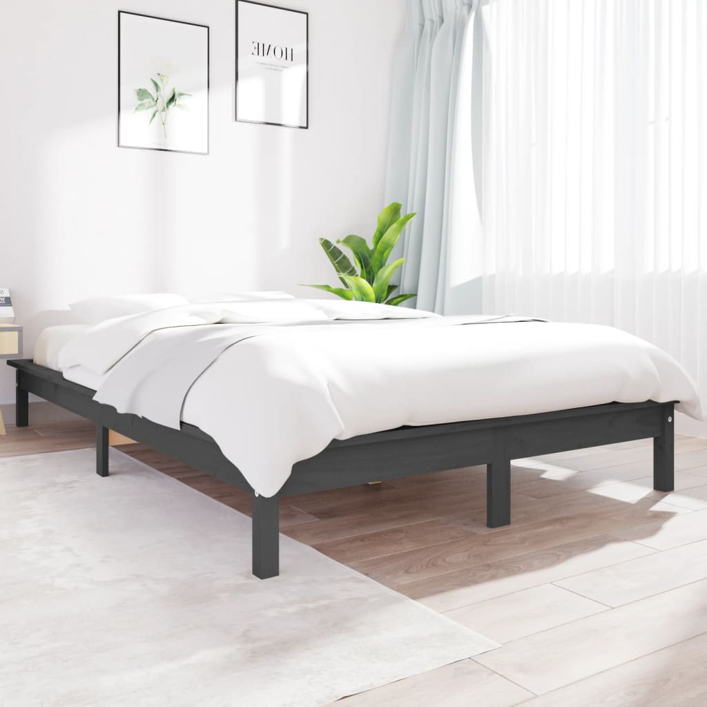 vidaXL Bed Frame | Grey | Solid pine wood | Double | Appealing Design