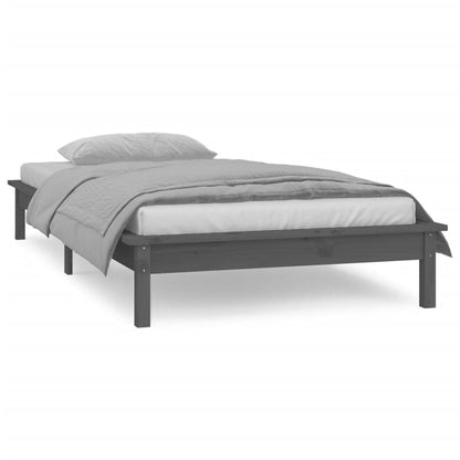 vidaXL LED Bed Frame without Mattress Grey 90x200 cm Solid Wood