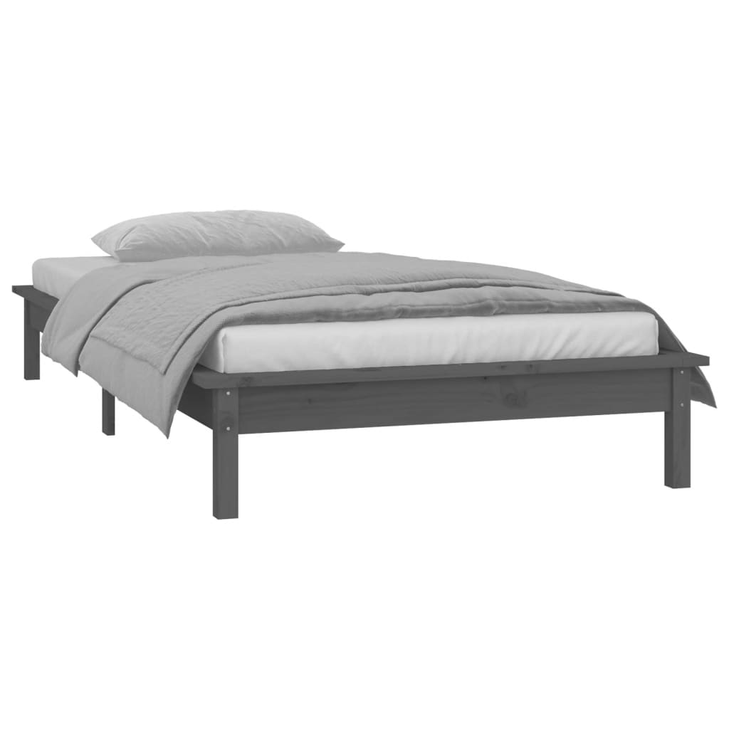 vidaXL LED Bed Frame without Mattress Grey 90x200 cm Solid Wood