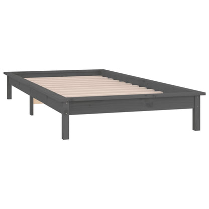 vidaXL LED Bed Frame without Mattress Grey 90x200 cm Solid Wood