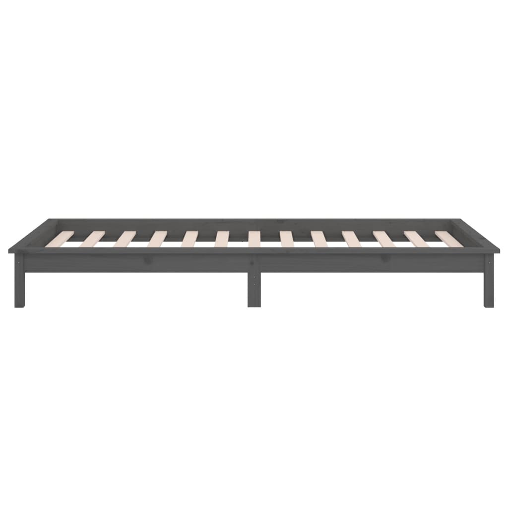 vidaXL LED Bed Frame without Mattress Grey 90x200 cm Solid Wood