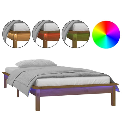 vidaXL LED Bed Frame without Mattress Honey Brown 90x200 cm Solid Wood