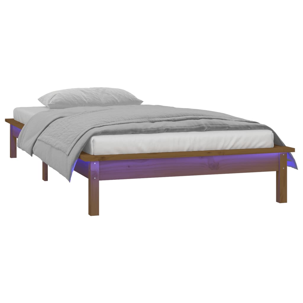 vidaXL LED Bed Frame without Mattress Honey Brown 90x200 cm Solid Wood