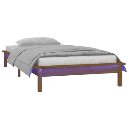 vidaXL LED Bed Frame without Mattress Honey Brown 90x200 cm Solid Wood