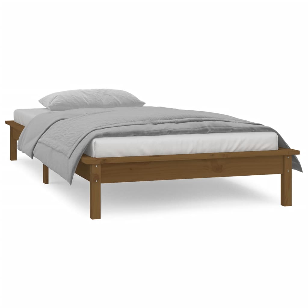 vidaXL LED Bed Frame without Mattress Honey Brown 90x200 cm Solid Wood