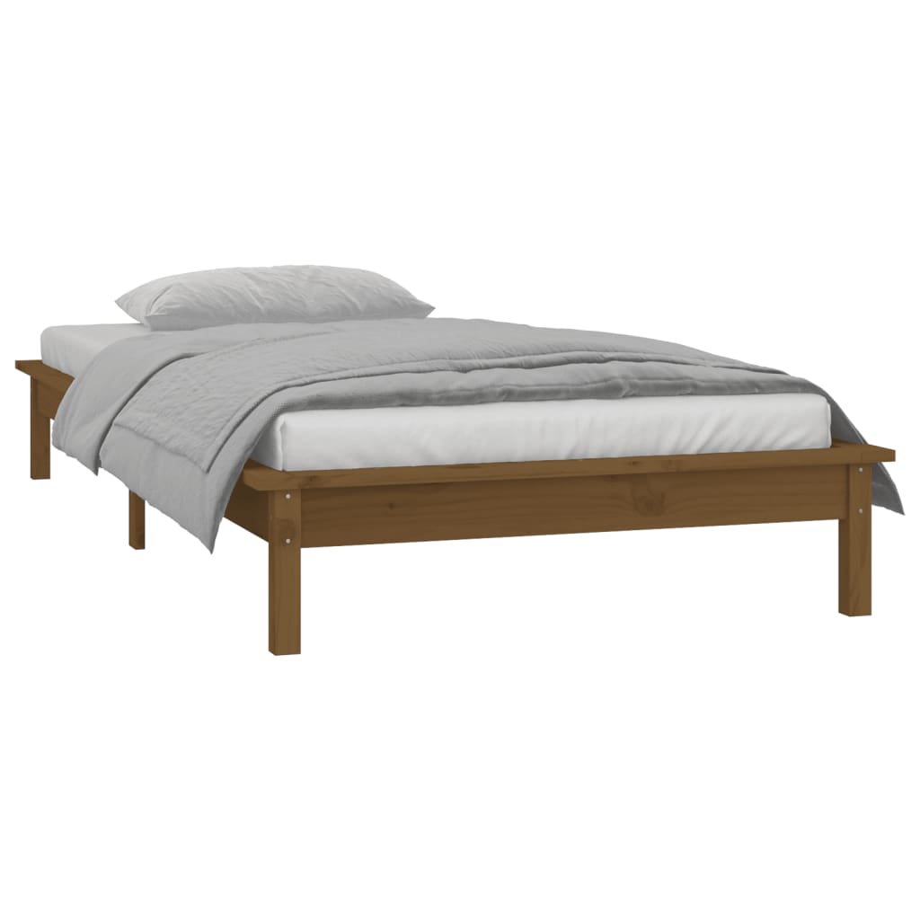 vidaXL LED Bed Frame without Mattress Honey Brown 90x200 cm Solid Wood