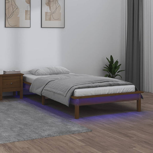 vidaXL LED Bed Frame without Mattress Honey Brown 90x200 cm Solid Wood