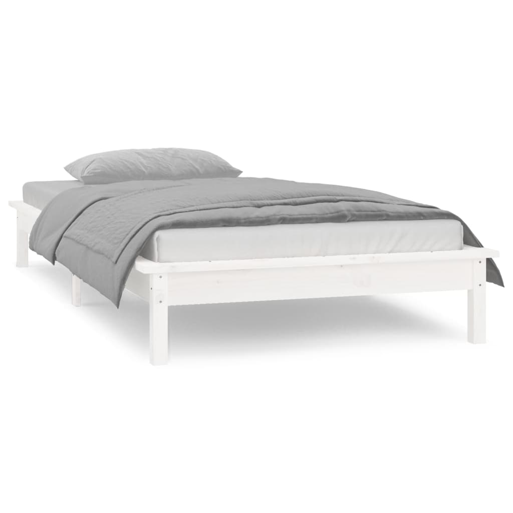 vidaXL LED Bed Frame without Mattress White 100x200 cm Solid Wood