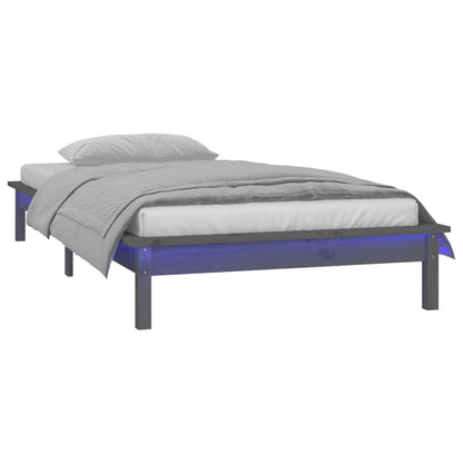 vidaXL LED Bed Frame without Mattress Grey 100x200 cm Solid Wood