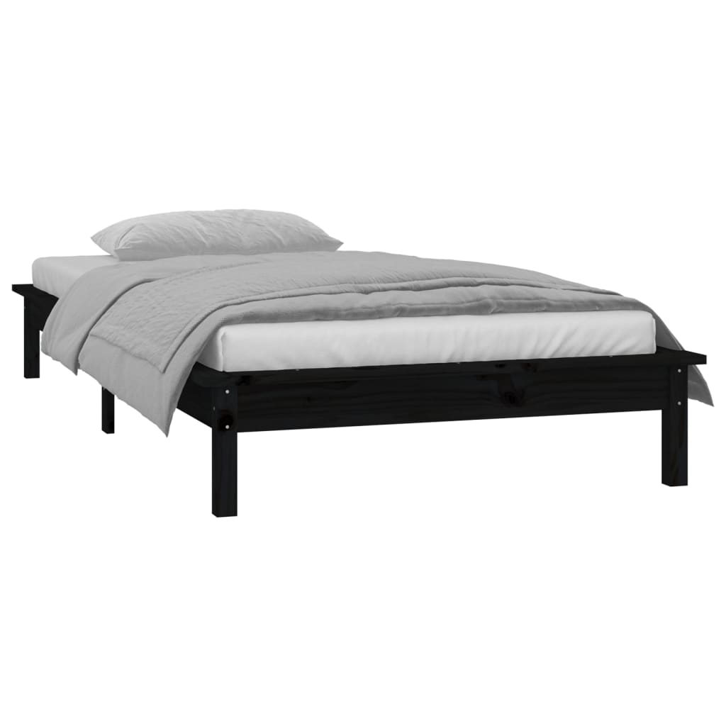 vidaXL LED Bed Frame without Mattress Black 100x200 cm Solid Wood