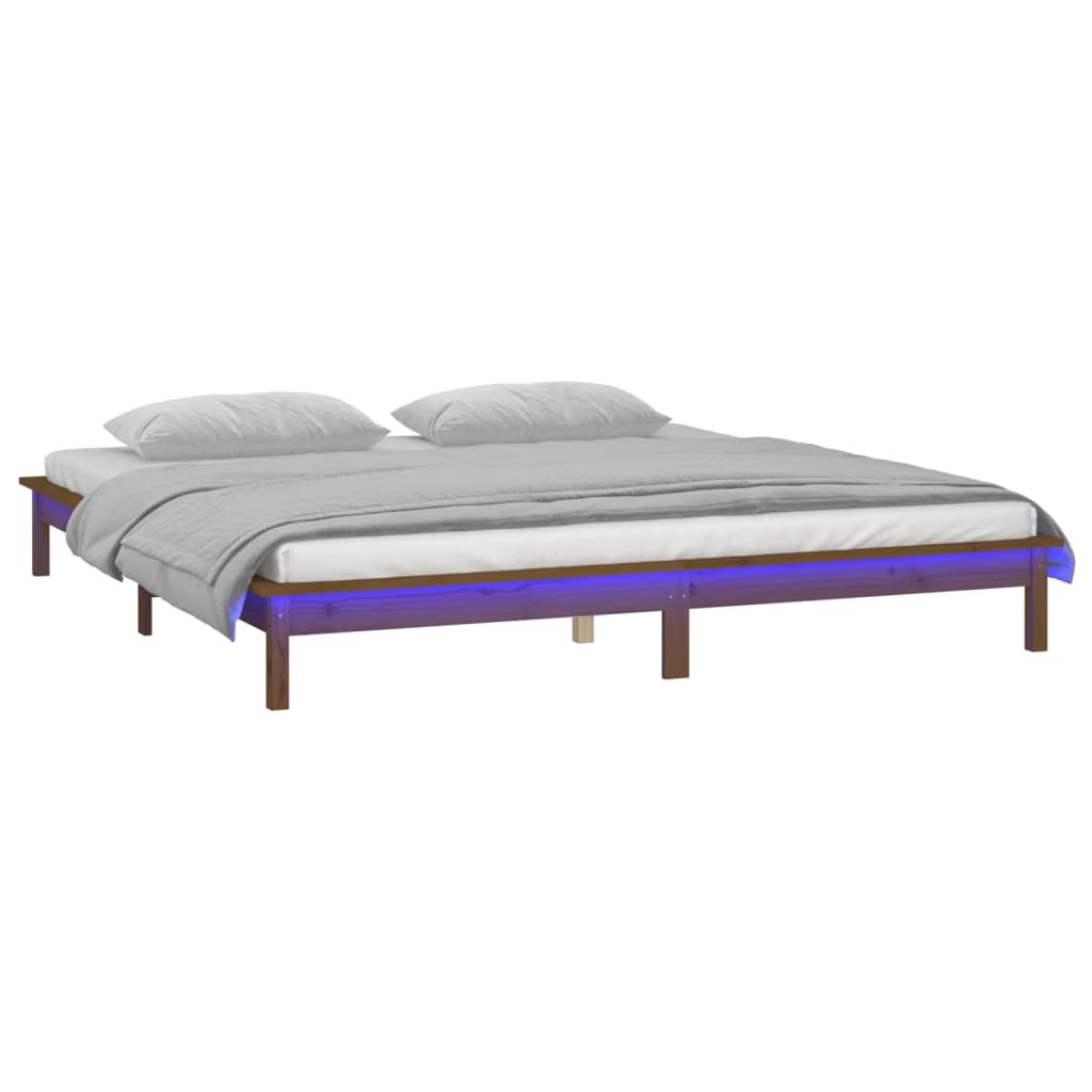 vidaXL LED Bed Frame without Mattress Honey Brown 140x200 cm Solid Wood